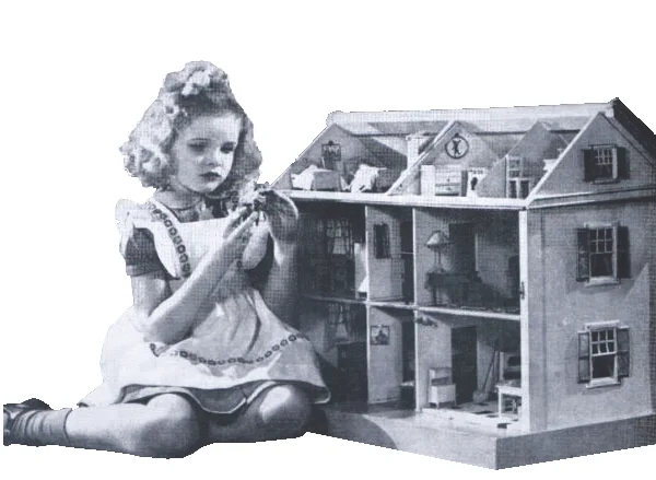 Girl playing with dollhouse sales